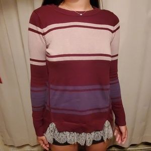 NWOT Striped sweater with attached lace